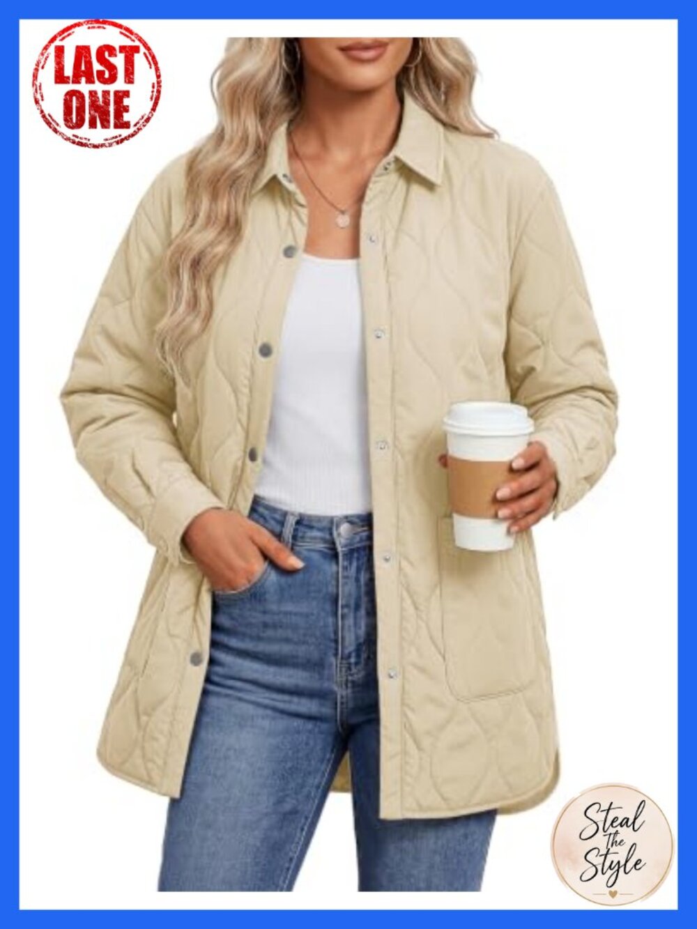 Women's Quilted Lightweight Puffer Jacket Warm Long Sleeve Button Coat